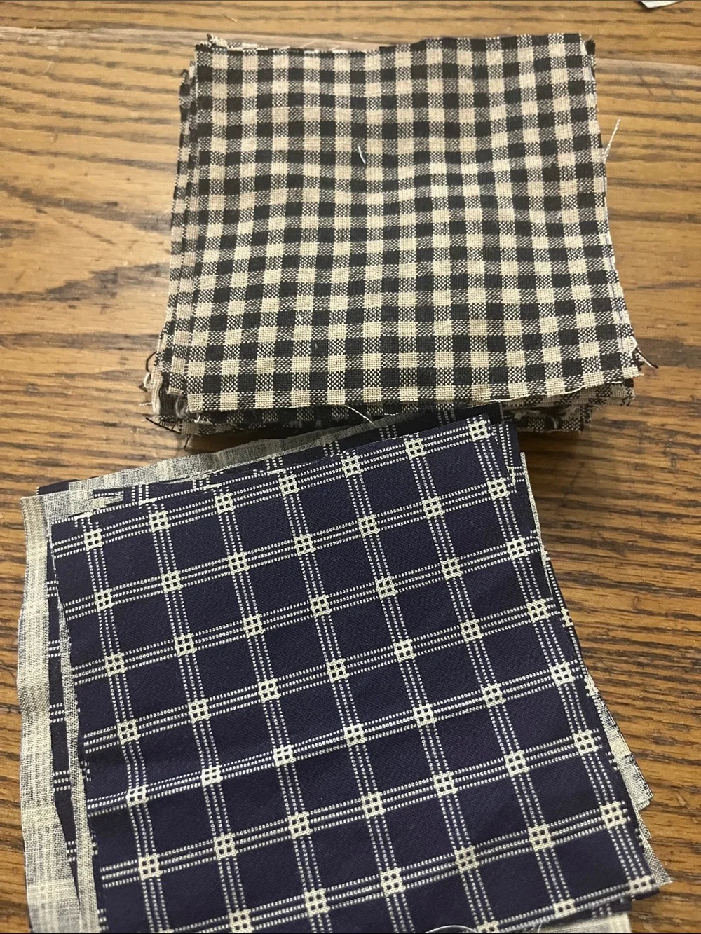 Homespun black Gingham & cotton Plaid Fabric Squares - Navy and Black/White
